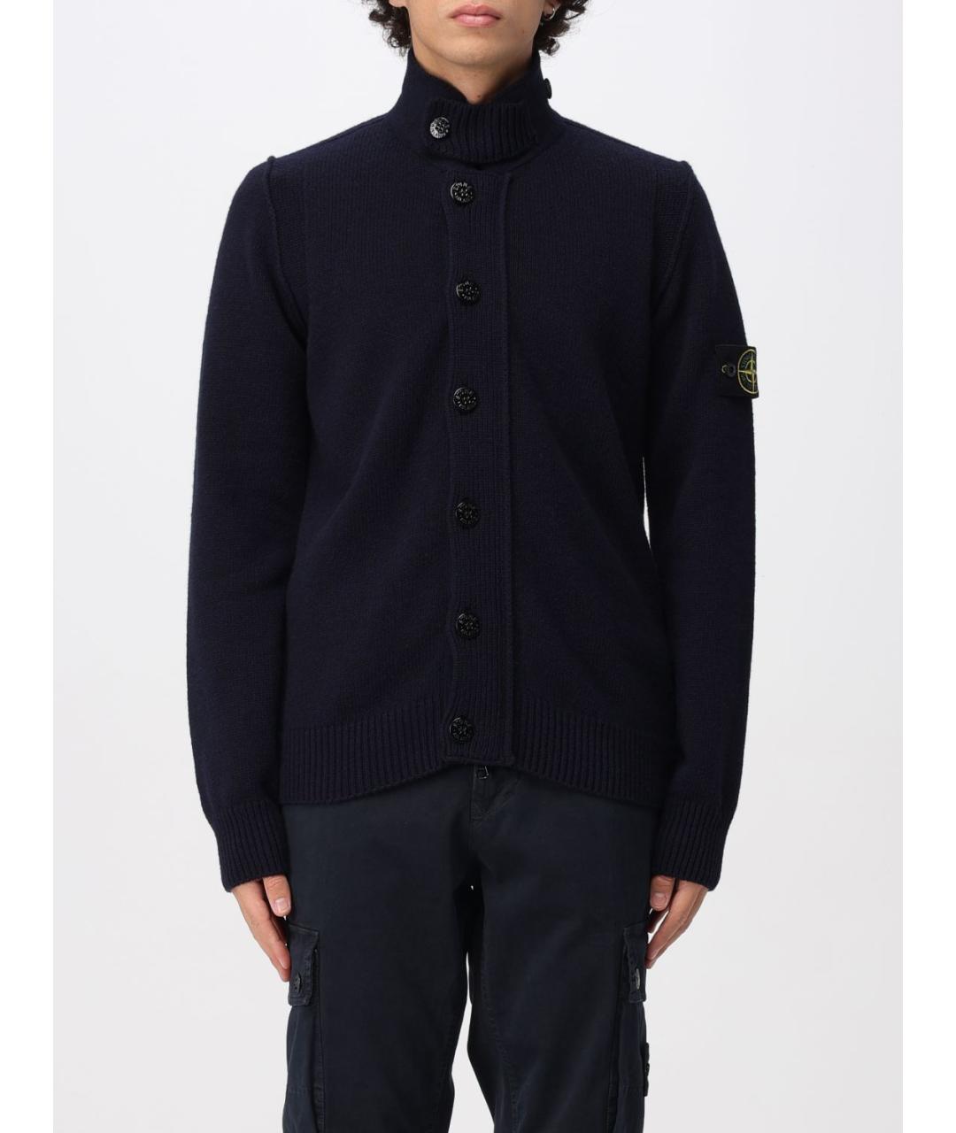 STONE ISLAND Темно-синий шерстяной кардиган, фото 6