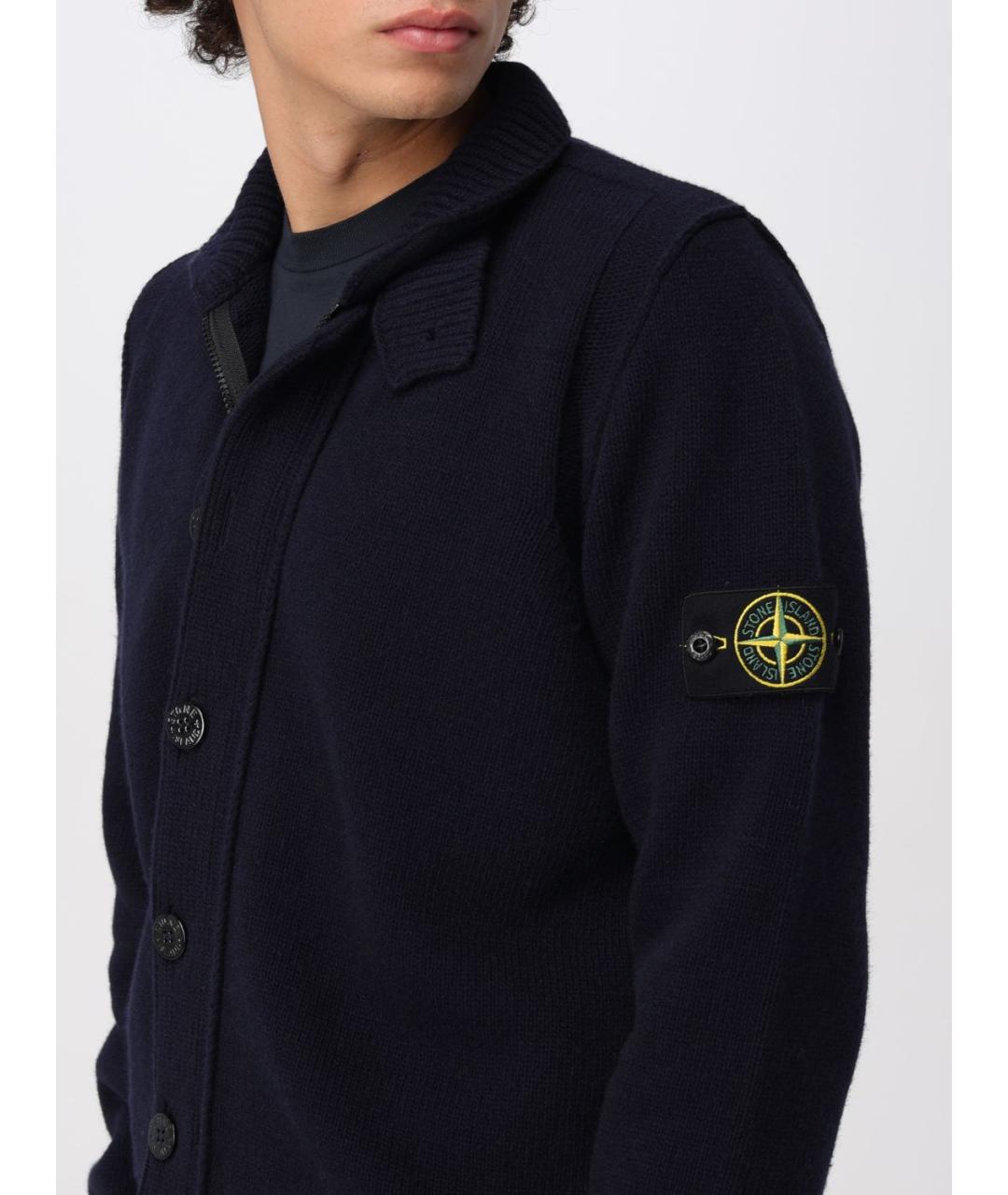 STONE ISLAND Темно-синий шерстяной кардиган, фото 5