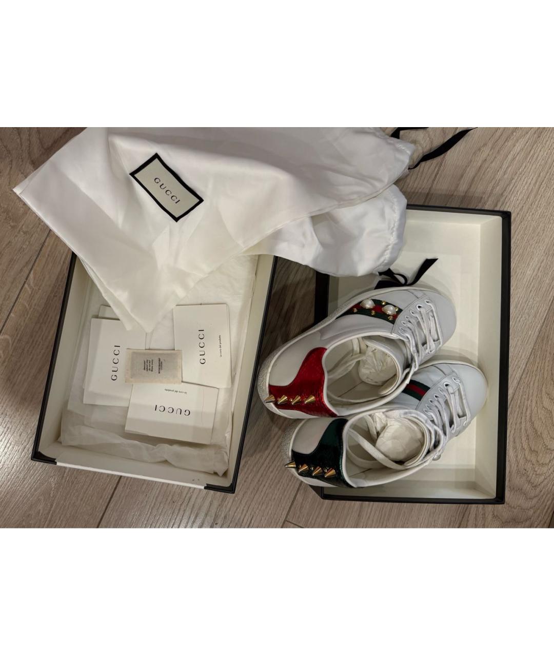 GUCCI Белые кожаные кроссовки, фото 7