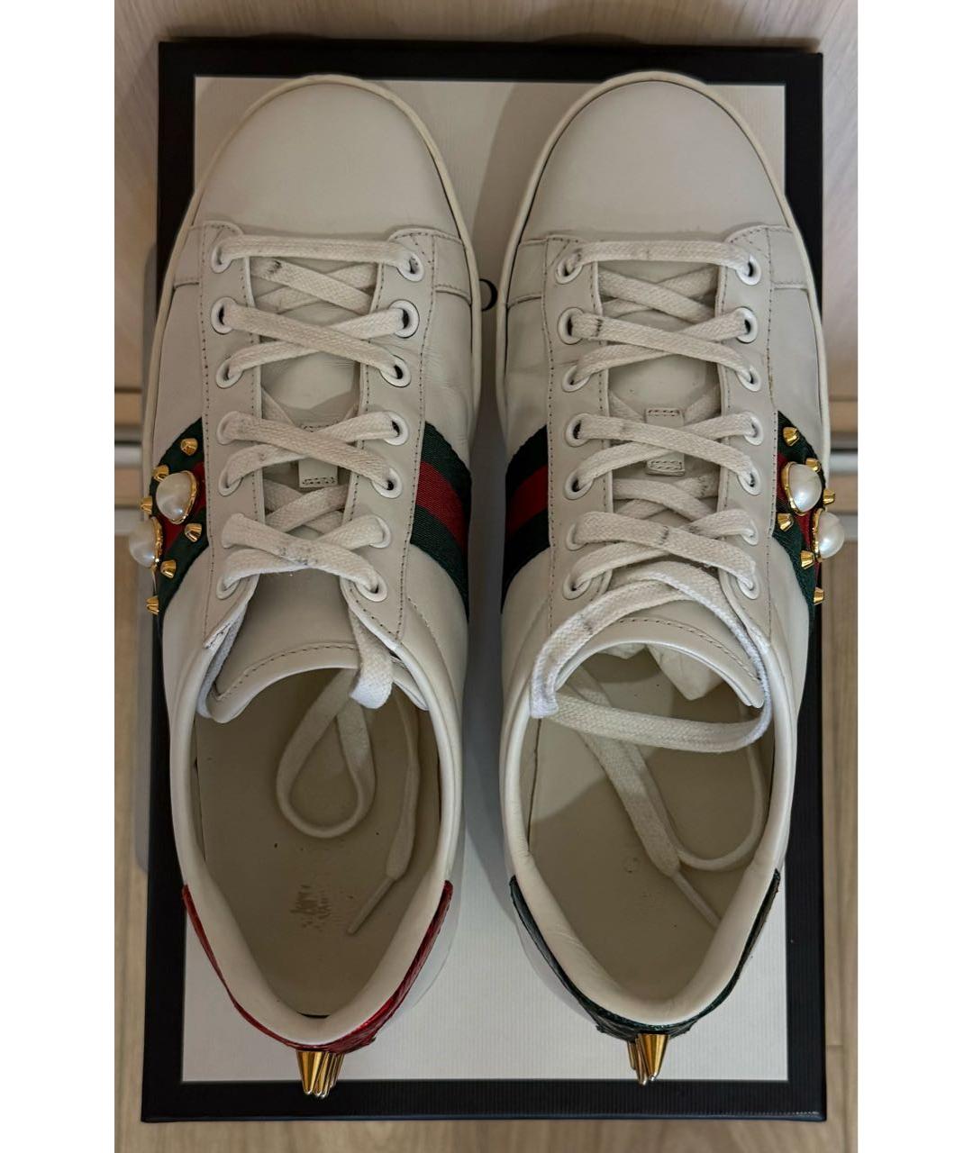 GUCCI Белые кожаные кроссовки, фото 3