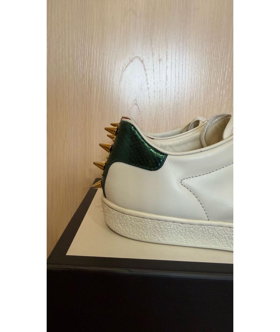GUCCI Белые кожаные кроссовки, фото 5