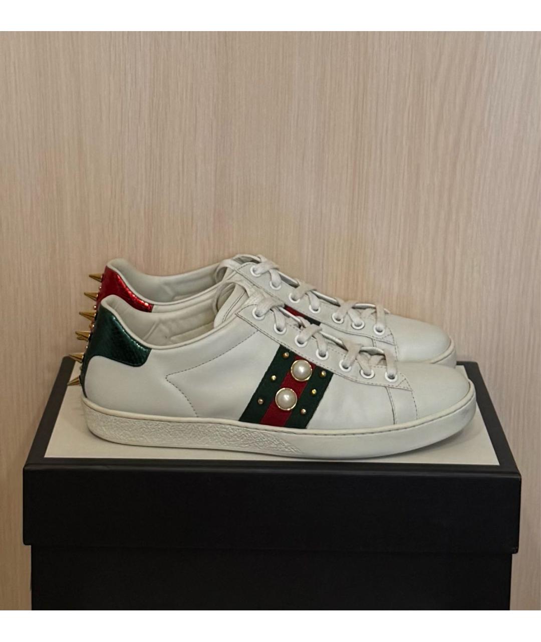 GUCCI Белые кожаные кроссовки, фото 8