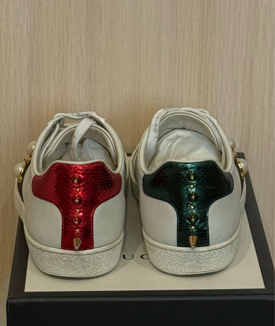 GUCCI Белые кожаные кроссовки, фото 4