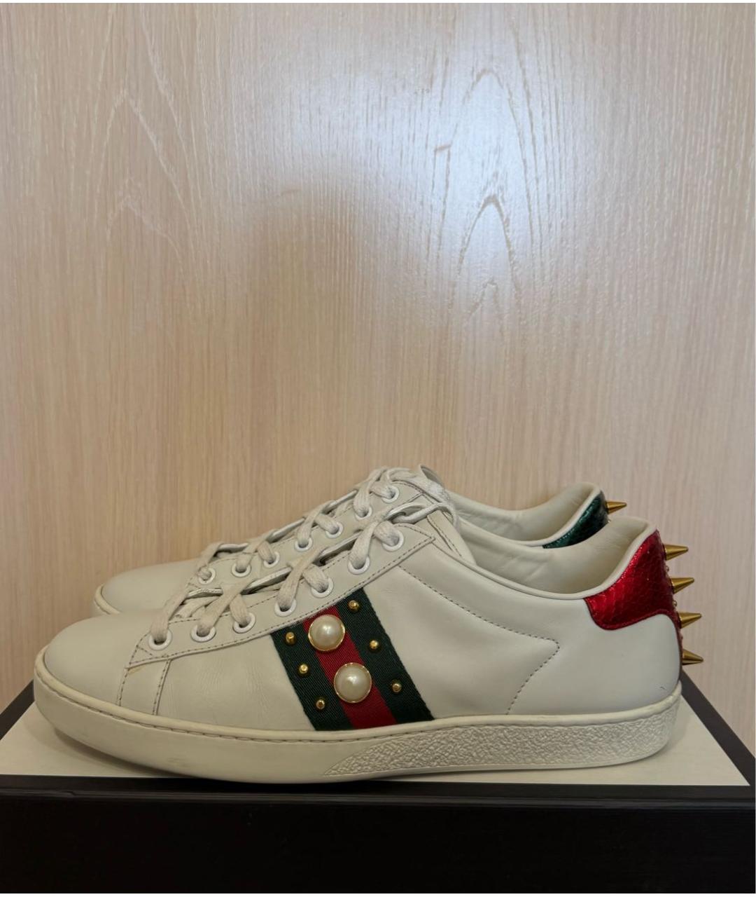 GUCCI Белые кожаные кроссовки, фото 2