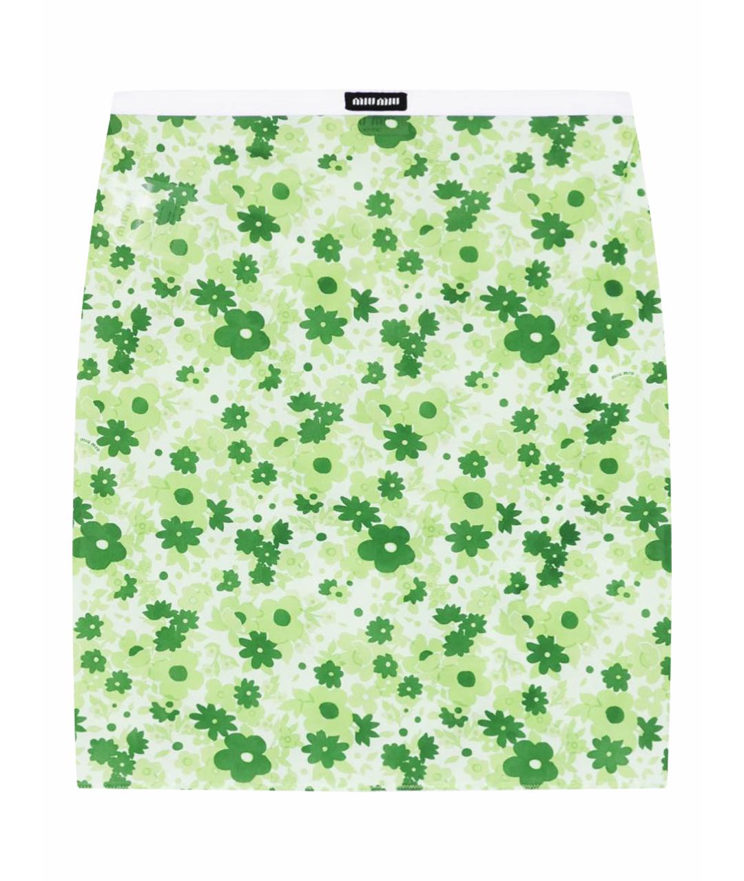 MIU MIU Зеленая полиамидовая юбка миди, фото 1