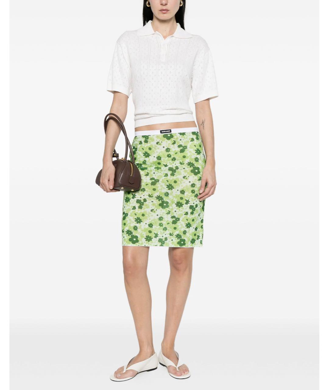 MIU MIU Зеленая полиамидовая юбка миди, фото 2