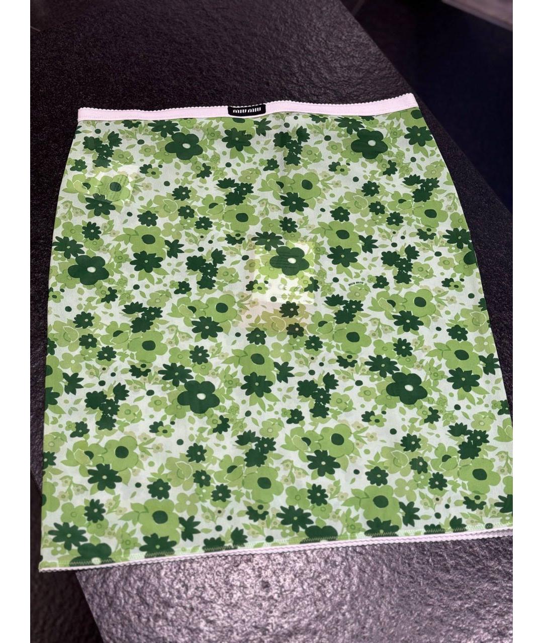 MIU MIU Зеленая полиамидовая юбка миди, фото 3
