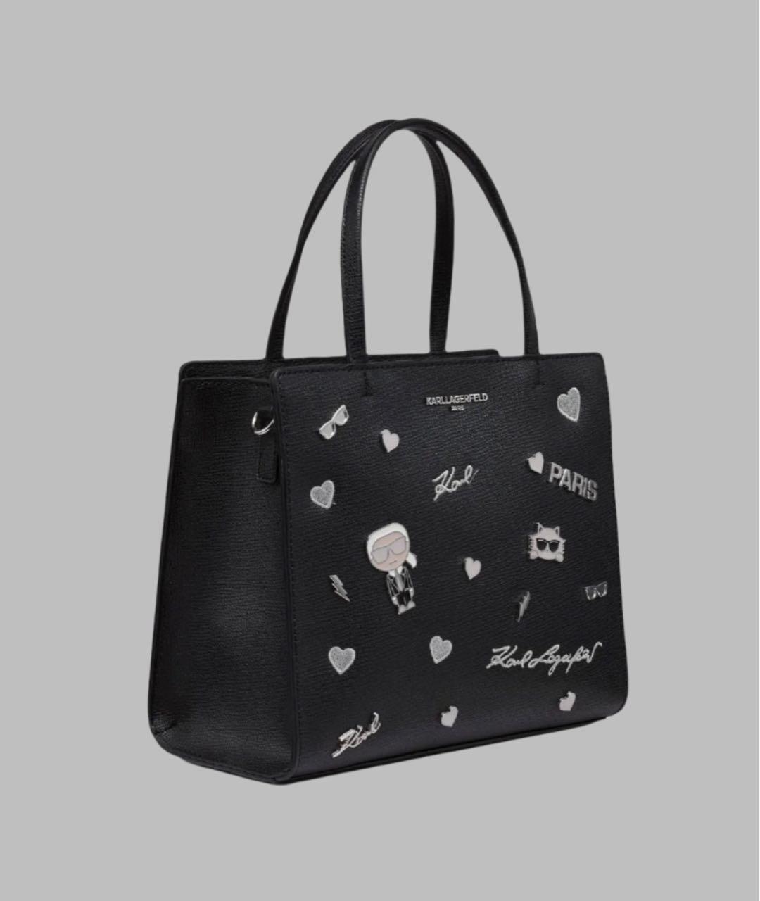 KARL LAGERFELD Черная кожаная сумка тоут, фото 2