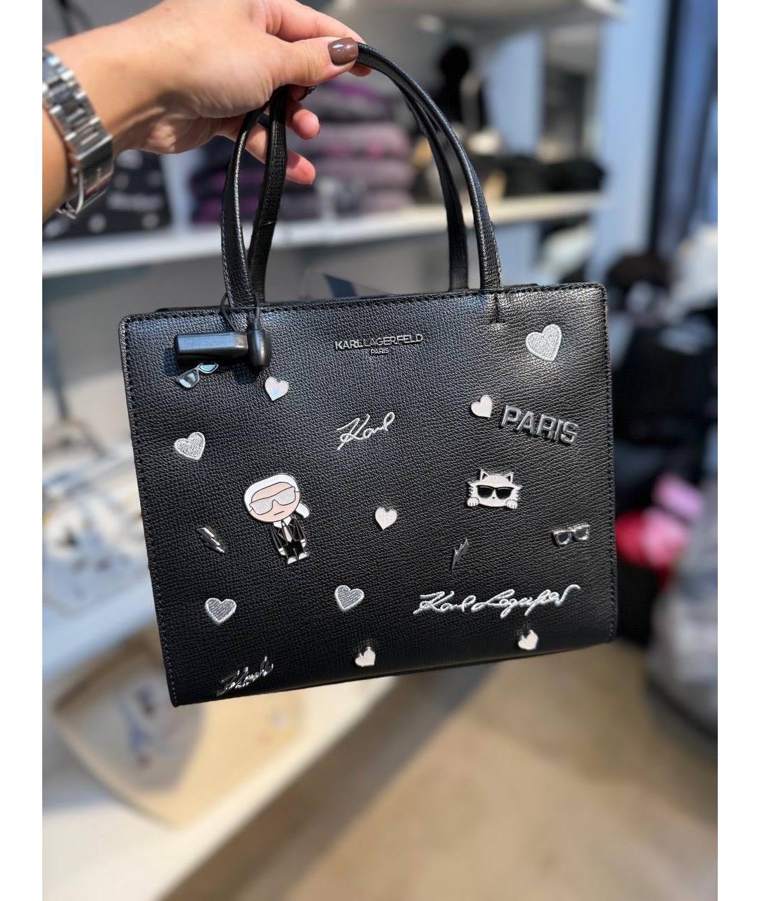 KARL LAGERFELD Черная кожаная сумка тоут, фото 5