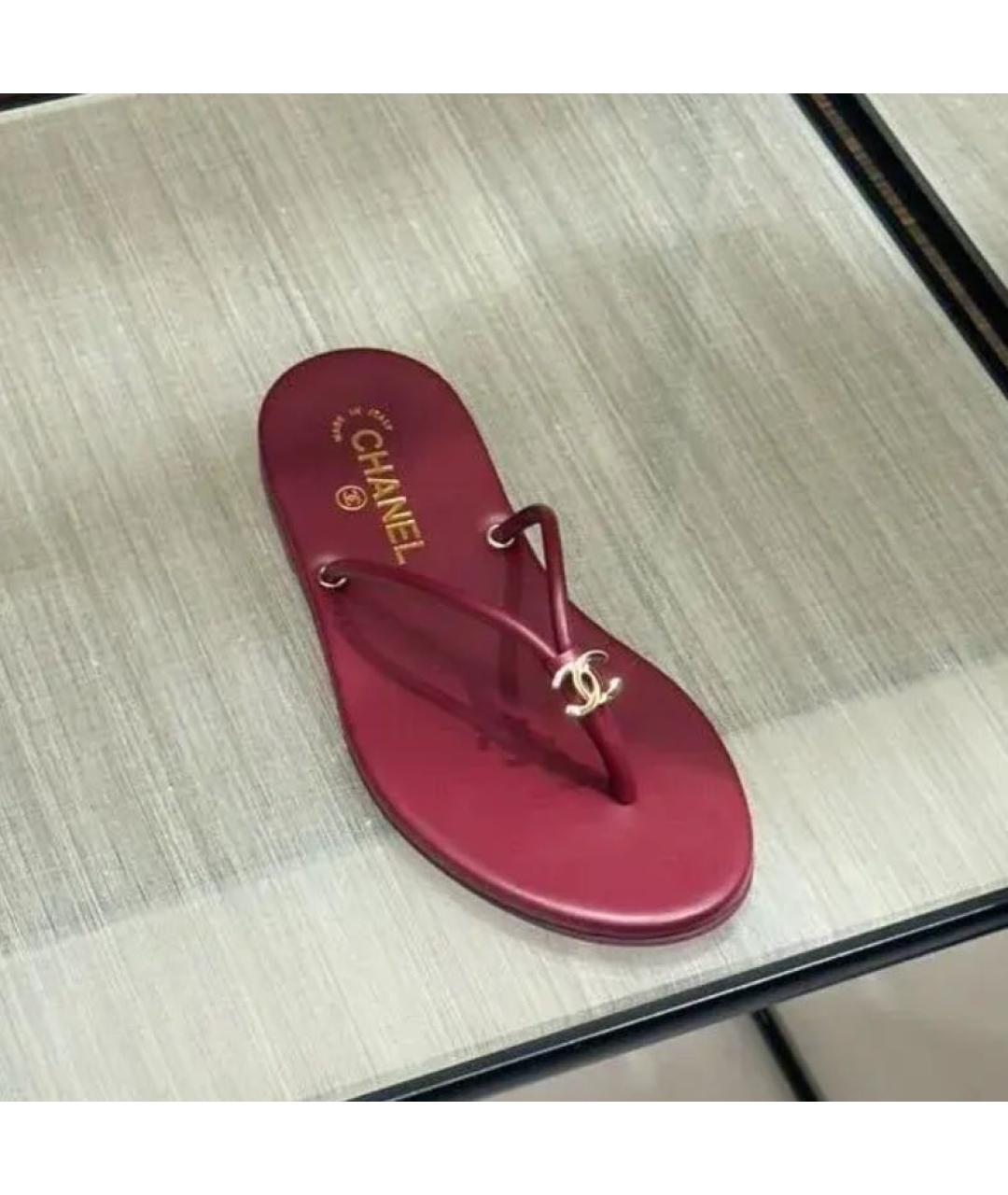 CHANEL Бордовые кожаные шлепанцы, фото 3