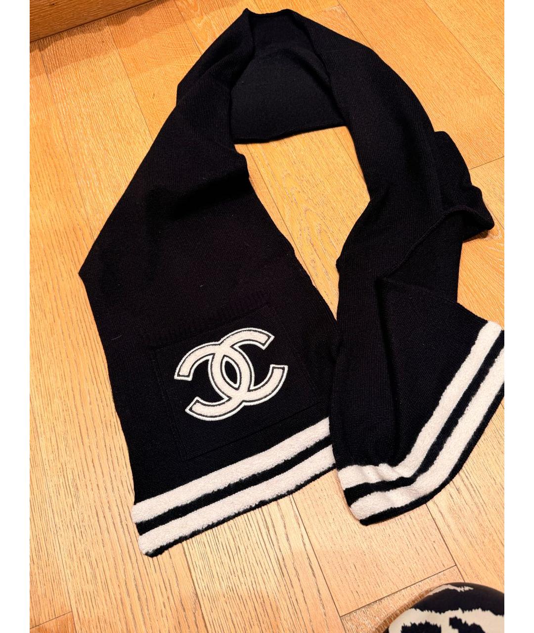 CHANEL Черный кашемировый шарф, фото 4