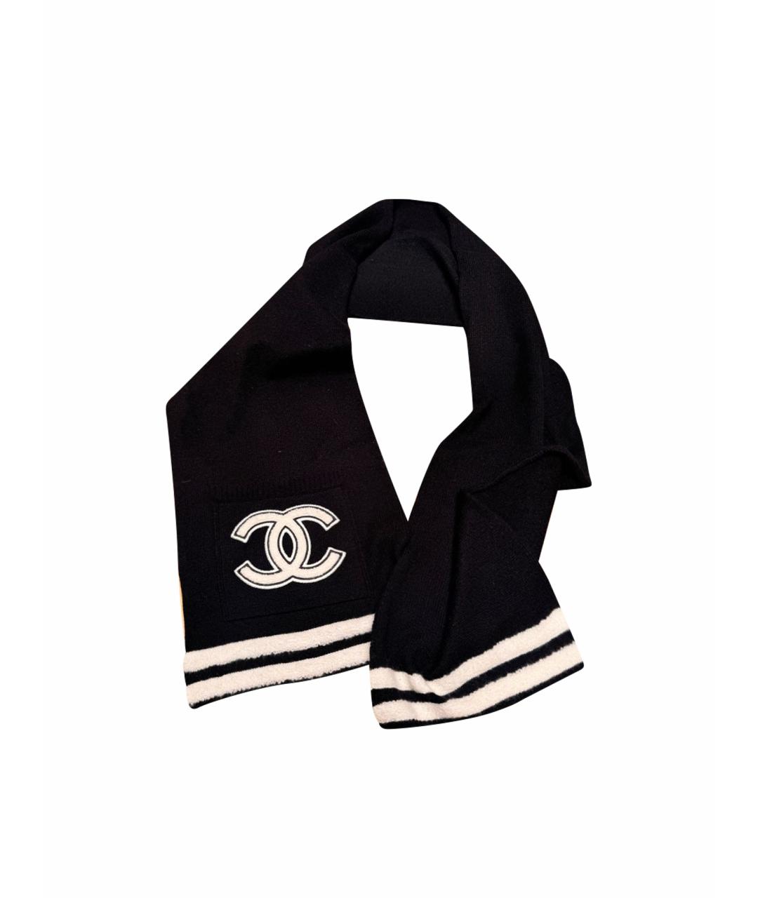 CHANEL Черный кашемировый шарф, фото 1