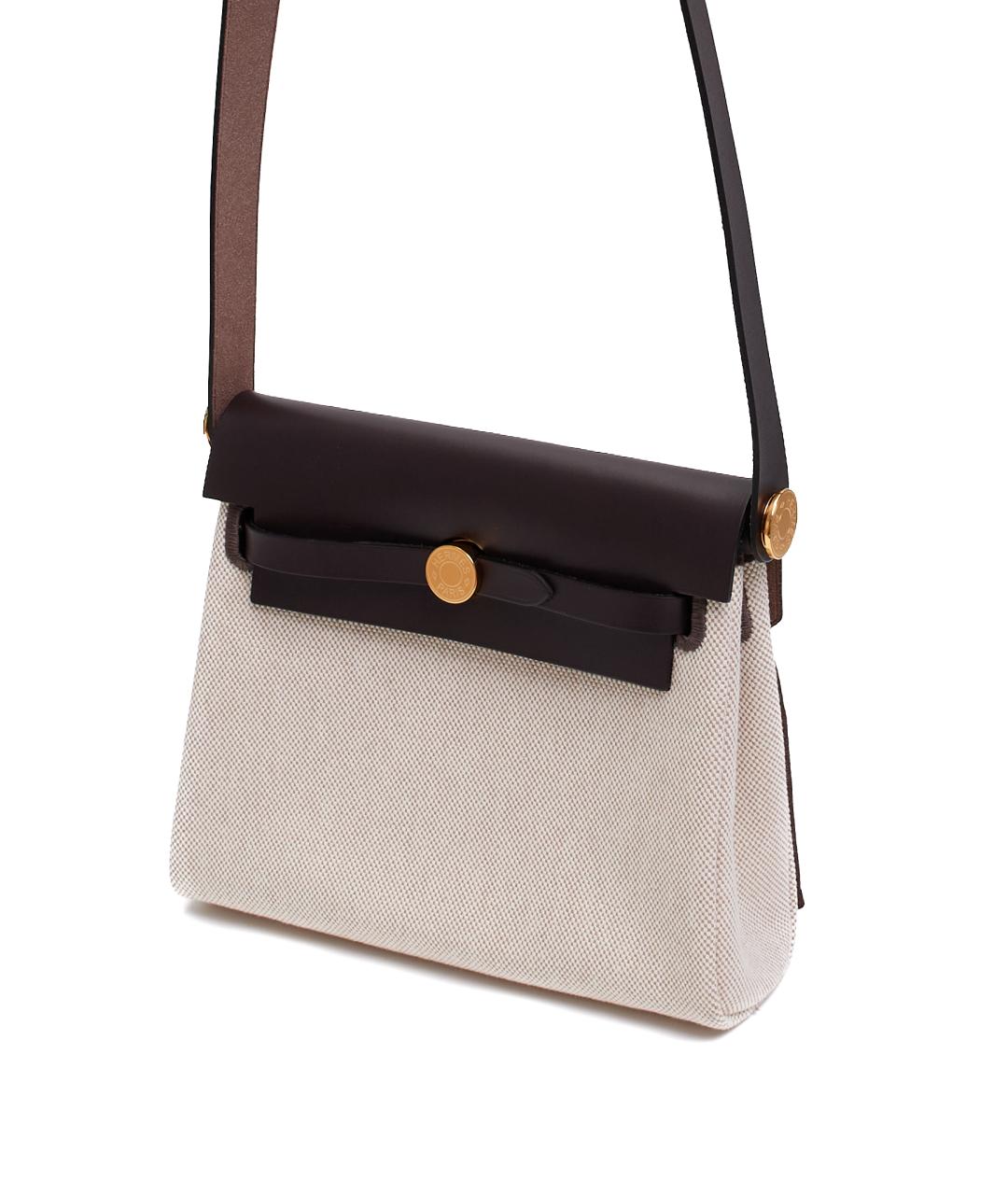 HERMES Бежевая тканевая сумка через плечо, фото 2