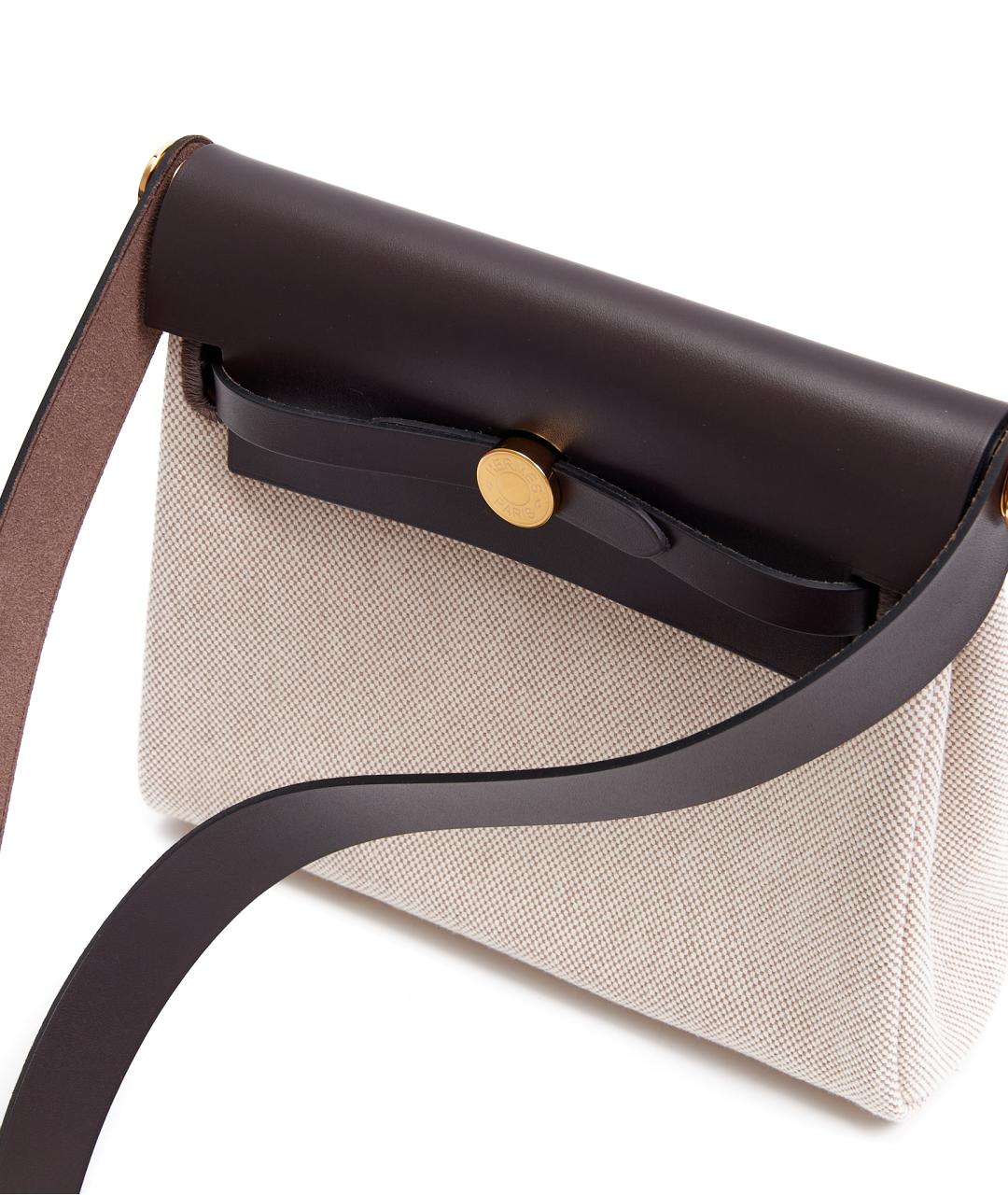 HERMES Бежевая тканевая сумка через плечо, фото 5