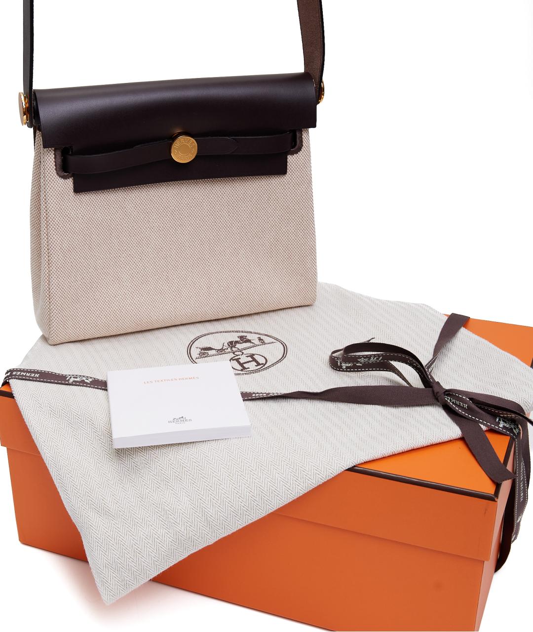 HERMES Бежевая тканевая сумка через плечо, фото 7