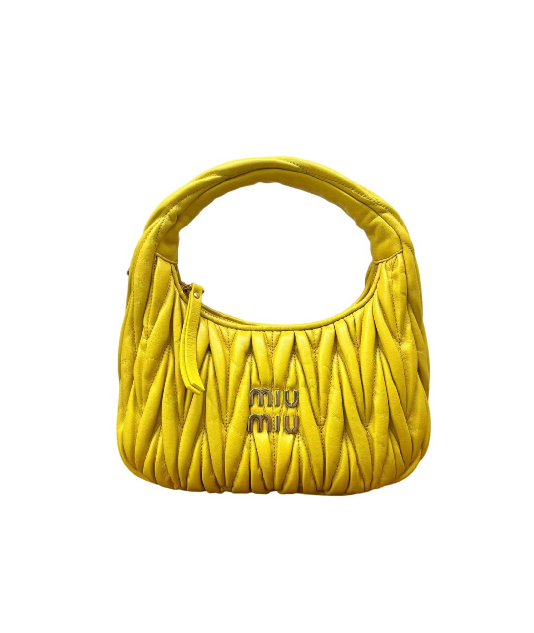 MIU MIU Желтая кожаная сумка с короткими ручками, фото 8