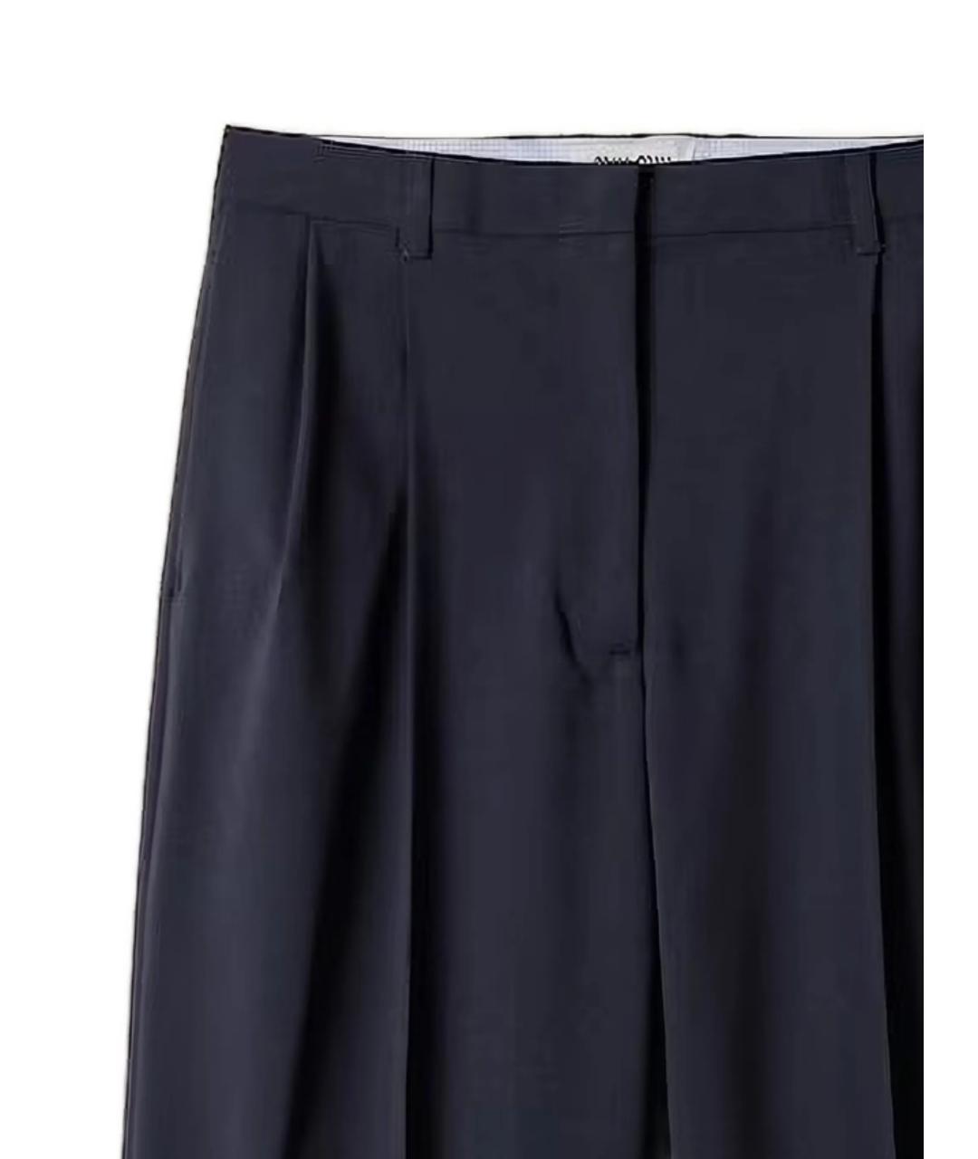 MIU MIU Темно-синие шерстяные прямые брюки, фото 2