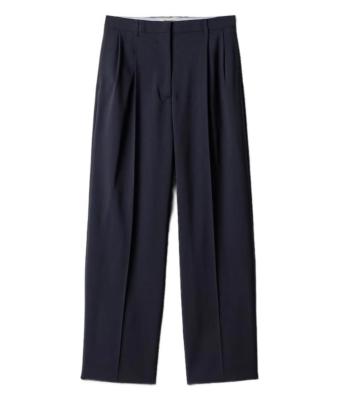 MIU MIU Темно-синие шерстяные прямые брюки, фото 1