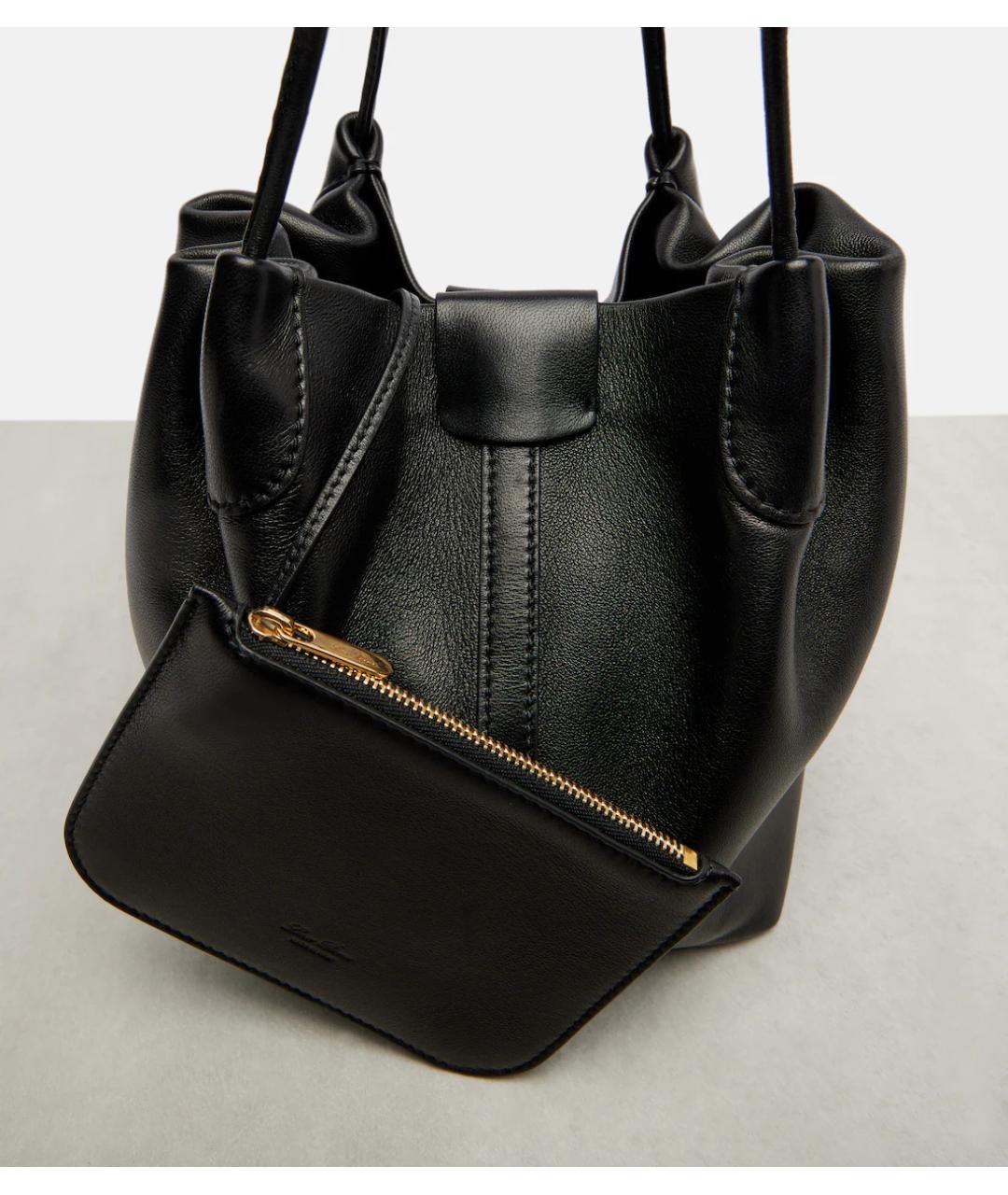 LORO PIANA Черная кожаная сумка тоут, фото 4