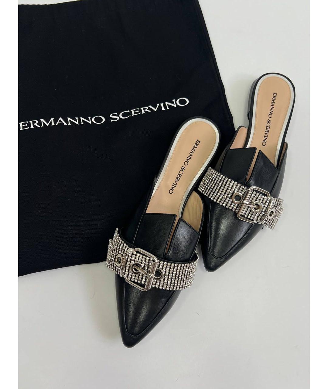 ERMANNO SCERVINO Черные кожаные мюли, фото 2