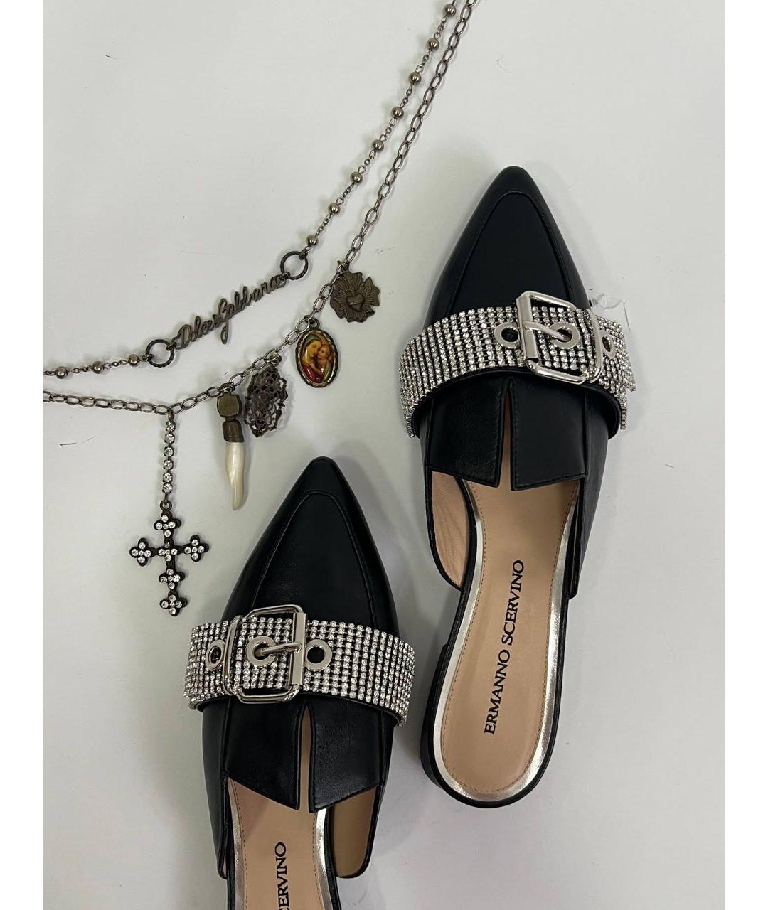 ERMANNO SCERVINO Черные кожаные мюли, фото 5