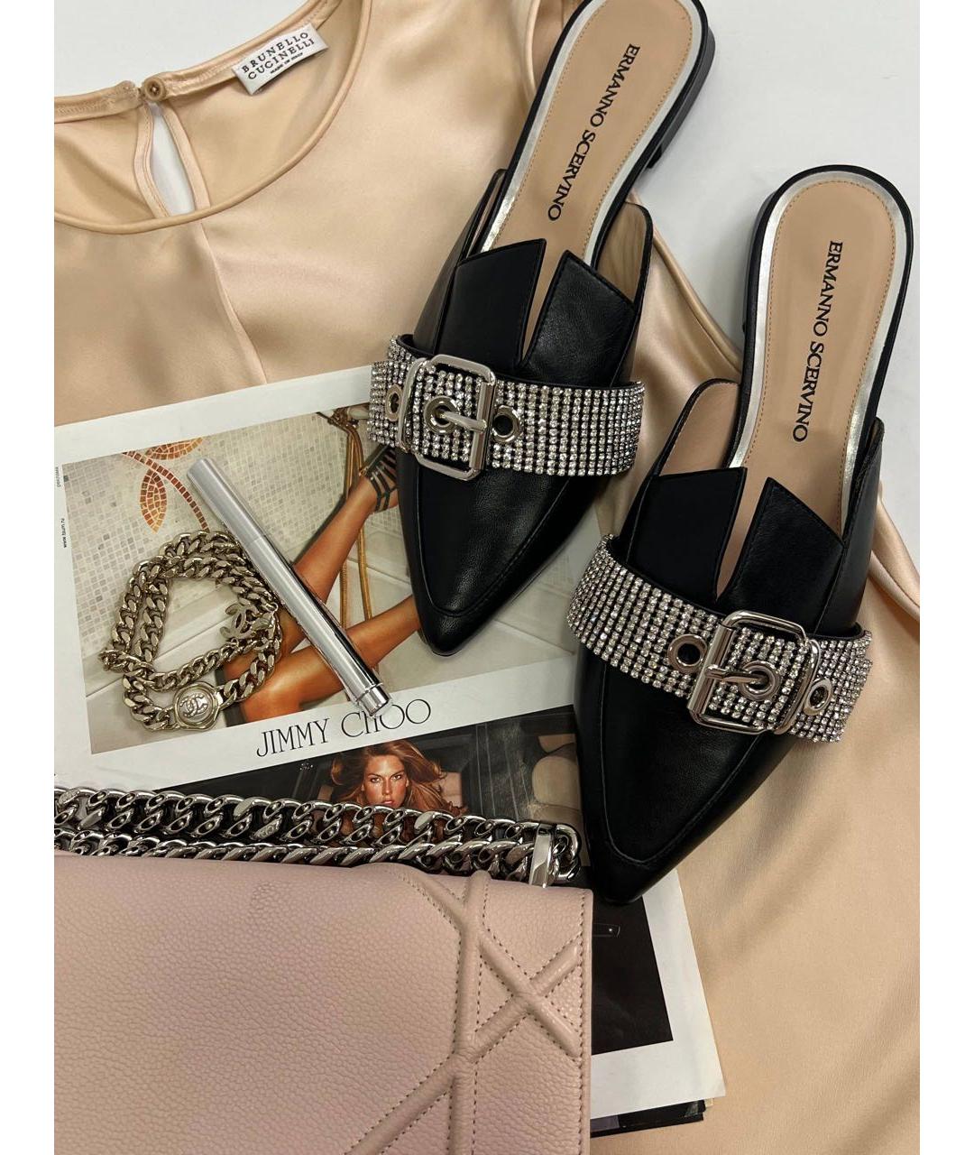 ERMANNO SCERVINO Черные кожаные мюли, фото 7