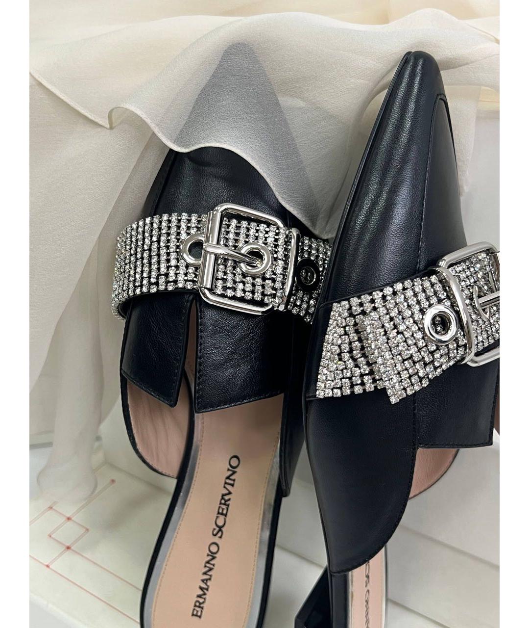ERMANNO SCERVINO Черные кожаные мюли, фото 6