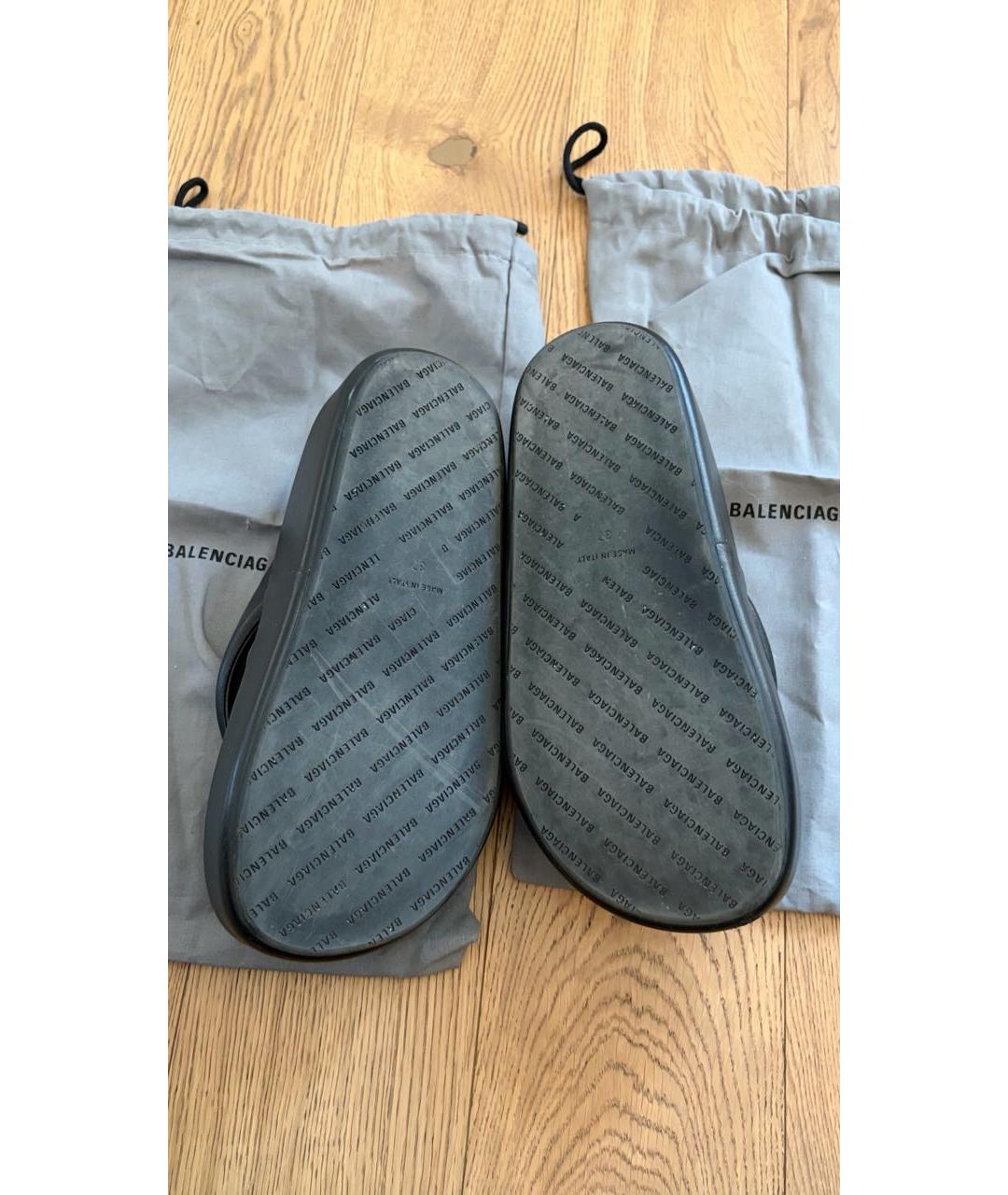 BALENCIAGA Черные кожаные шлепанцы, фото 5