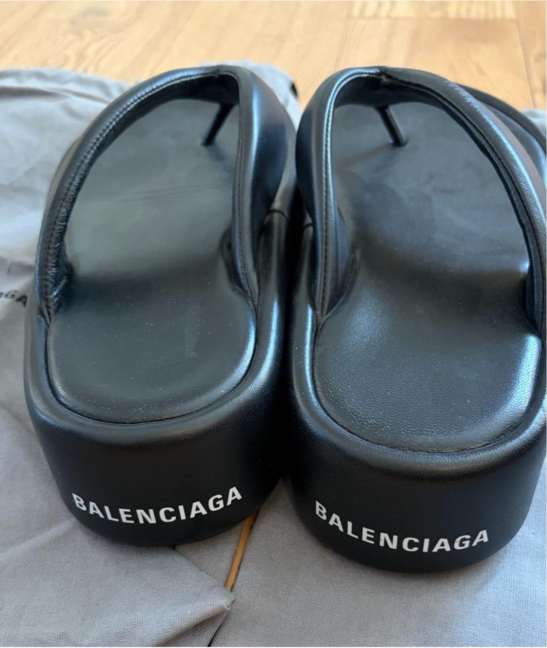 BALENCIAGA Черные кожаные шлепанцы, фото 4