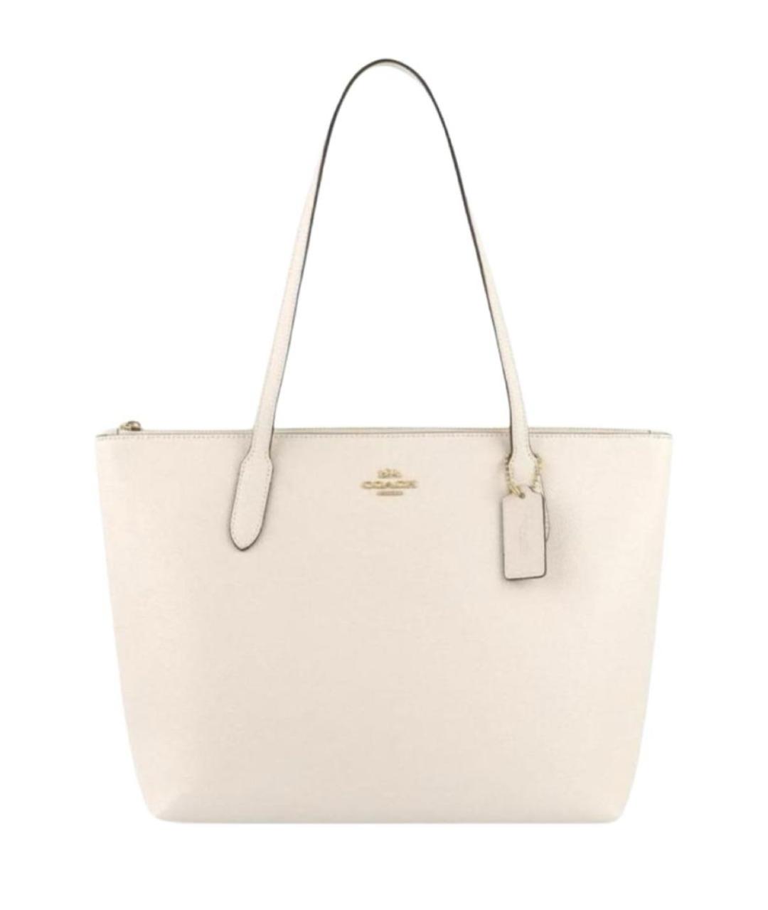 COACH Белая кожаная сумка с короткими ручками, фото 6