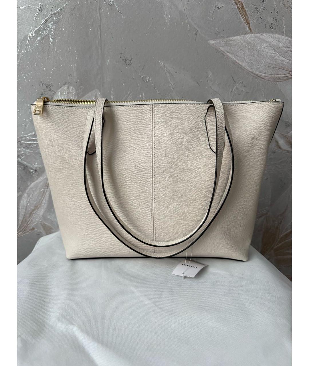 COACH Белая кожаная сумка с короткими ручками, фото 2