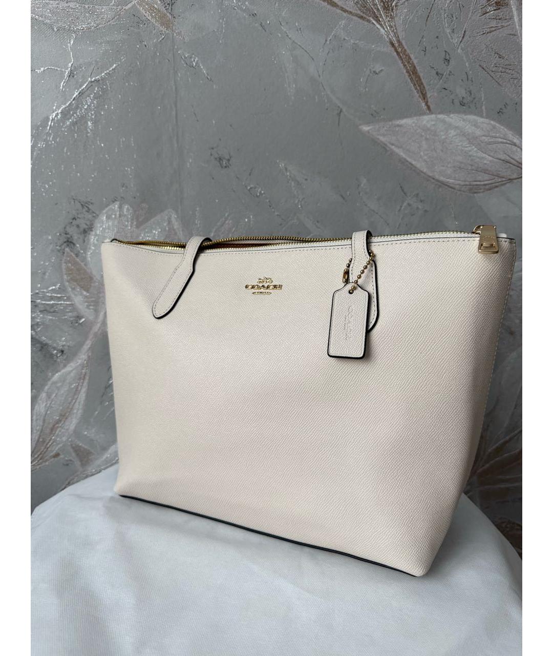 COACH Белая кожаная сумка с короткими ручками, фото 3