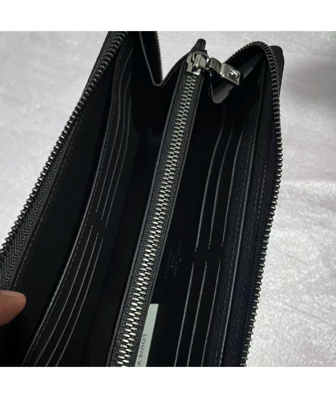 LOUIS VUITTON Черный кожаный кошелек, фото 3