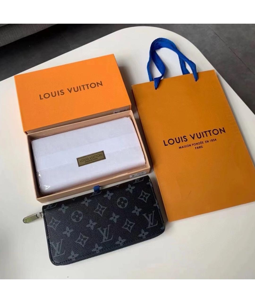LOUIS VUITTON Черный кожаный кошелек, фото 2