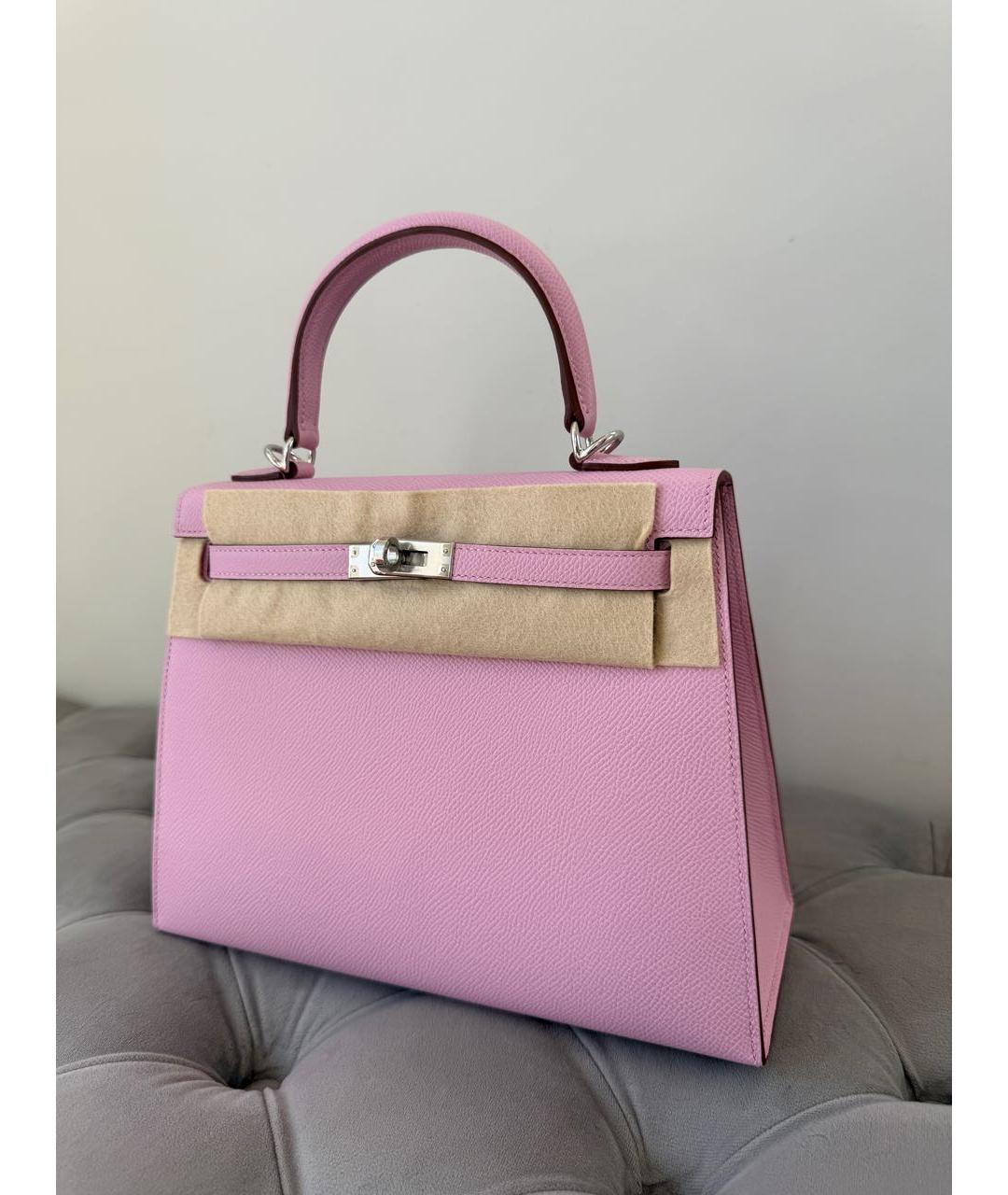 HERMES Розовая кожаная сумка с короткими ручками, фото 2