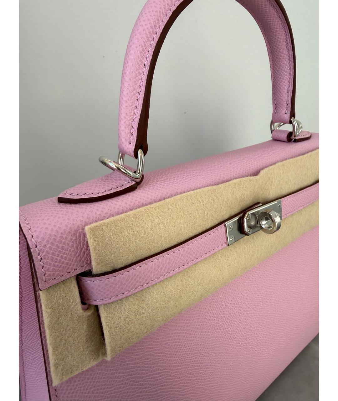 HERMES Розовая кожаная сумка с короткими ручками, фото 3
