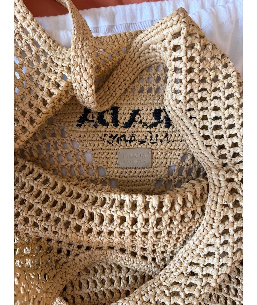 PRADA Бежевая пелетеная пляжная сумка, фото 3