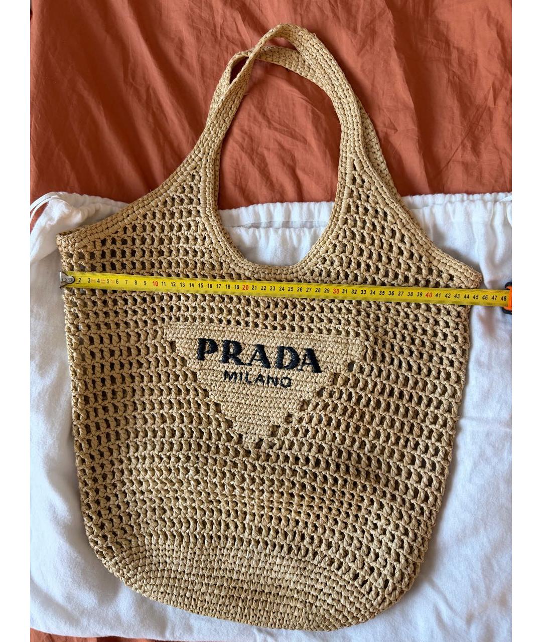 PRADA Бежевая пелетеная пляжная сумка, фото 5