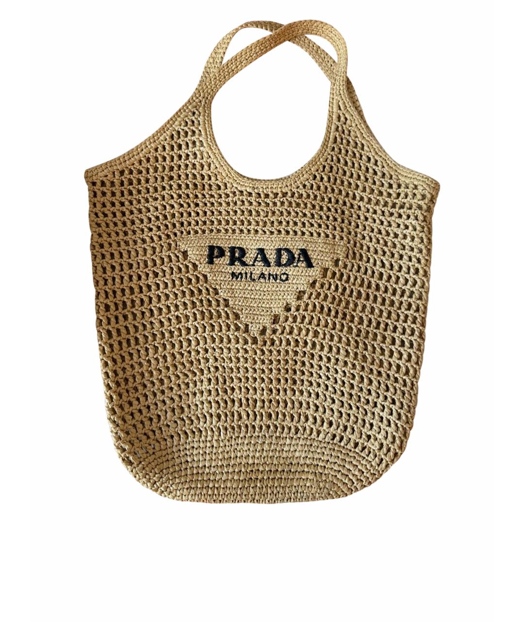 PRADA Бежевая пелетеная пляжная сумка, фото 1