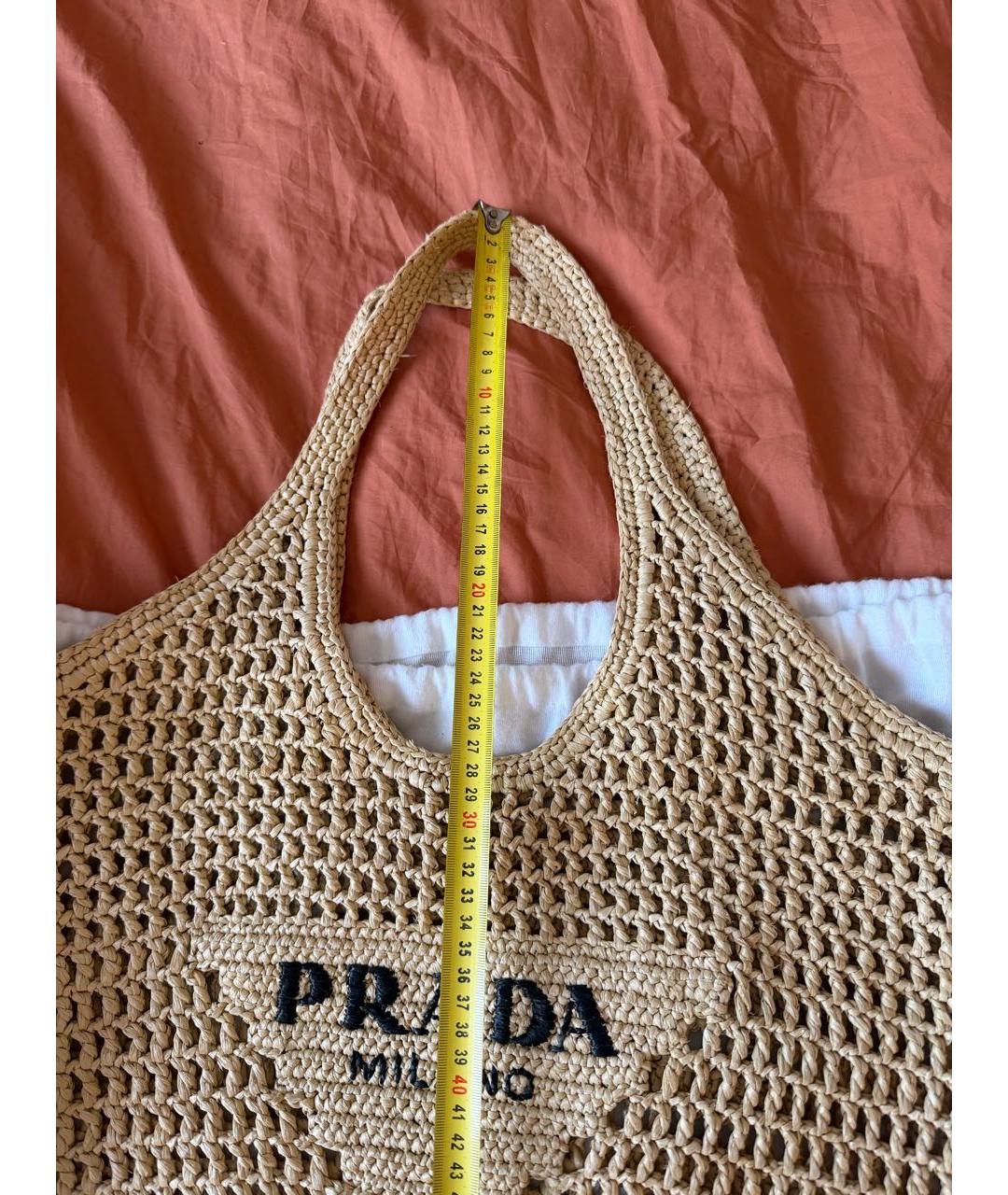 PRADA Бежевая пелетеная пляжная сумка, фото 7