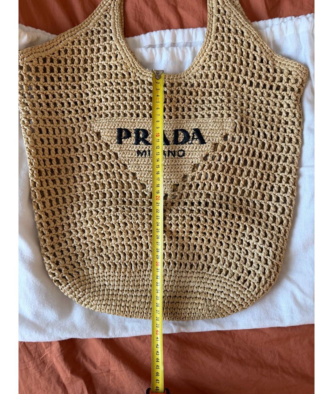 PRADA Бежевая пелетеная пляжная сумка, фото 6