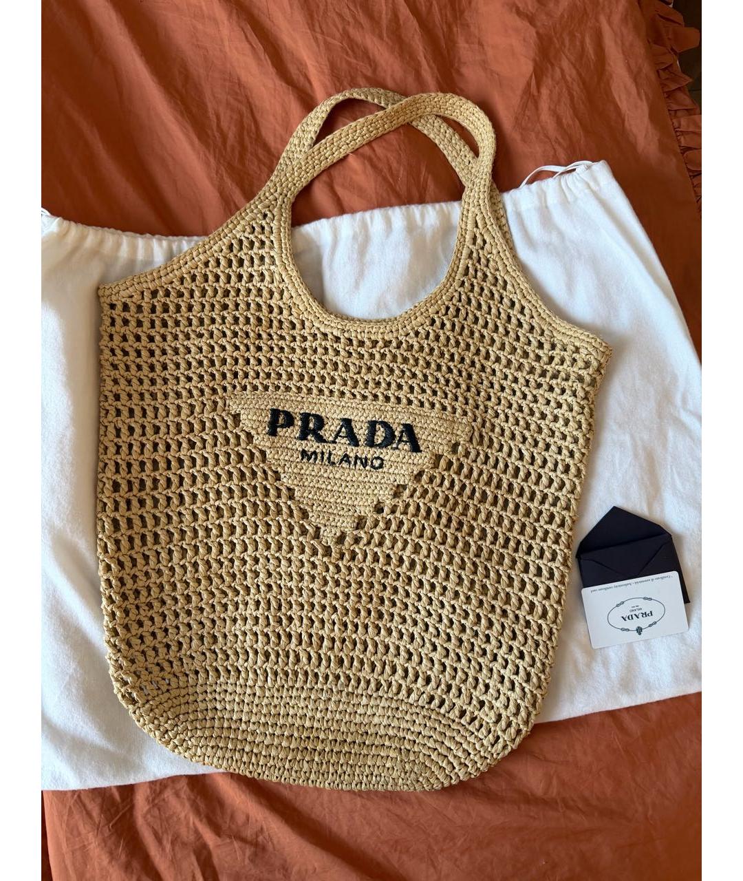 PRADA Бежевая пелетеная пляжная сумка, фото 9