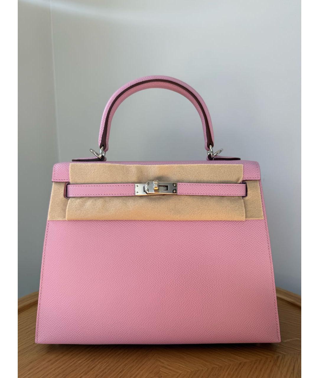 HERMES Розовая кожаная сумка с короткими ручками, фото 3
