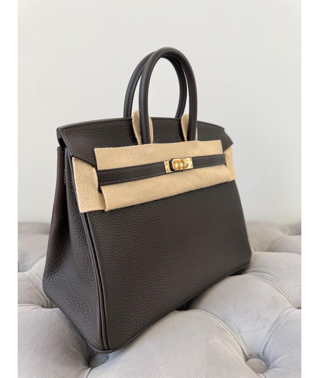 HERMES Коричневая кожаная сумка с короткими ручками, фото 3