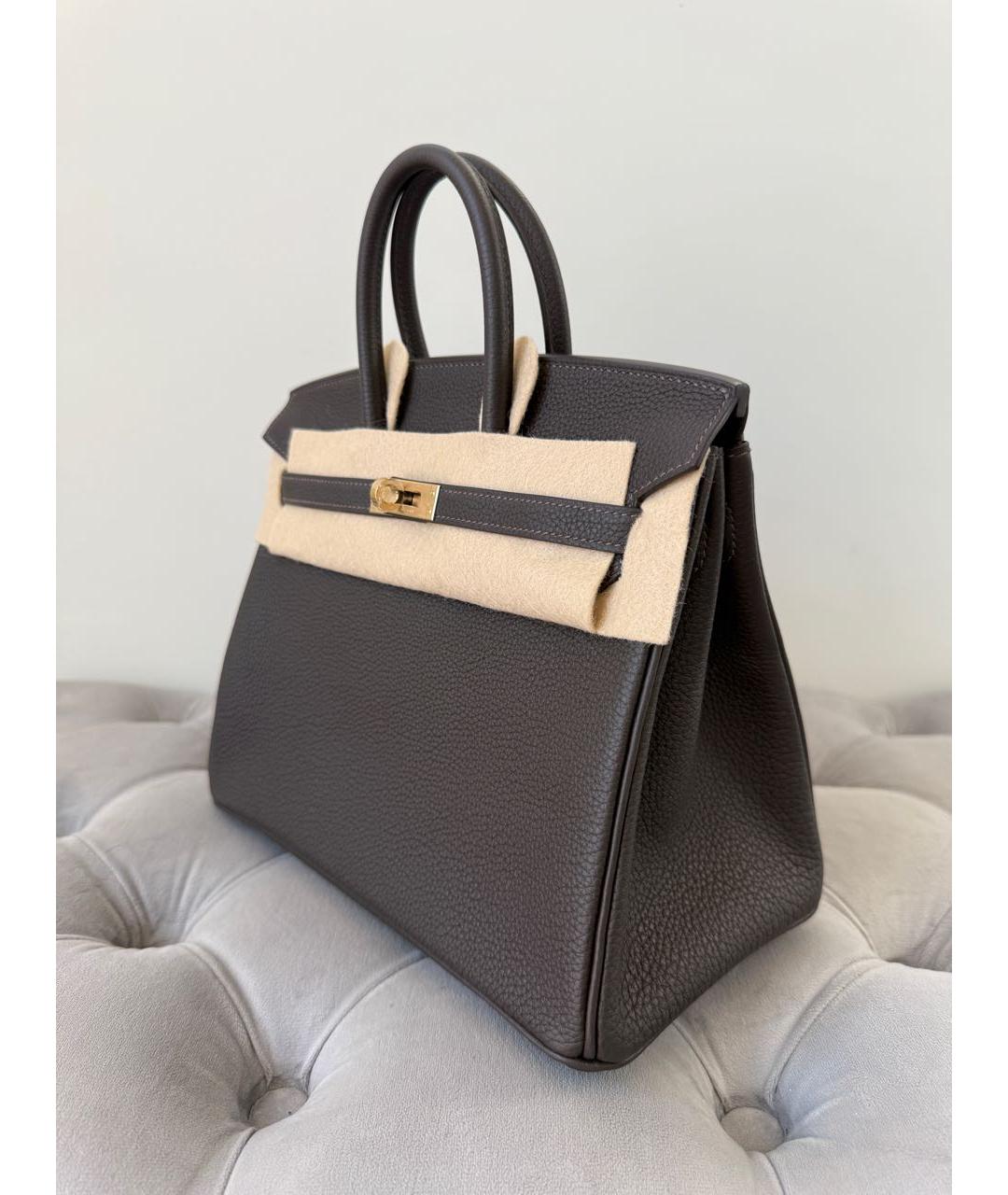 HERMES Коричневая кожаная сумка с короткими ручками, фото 4