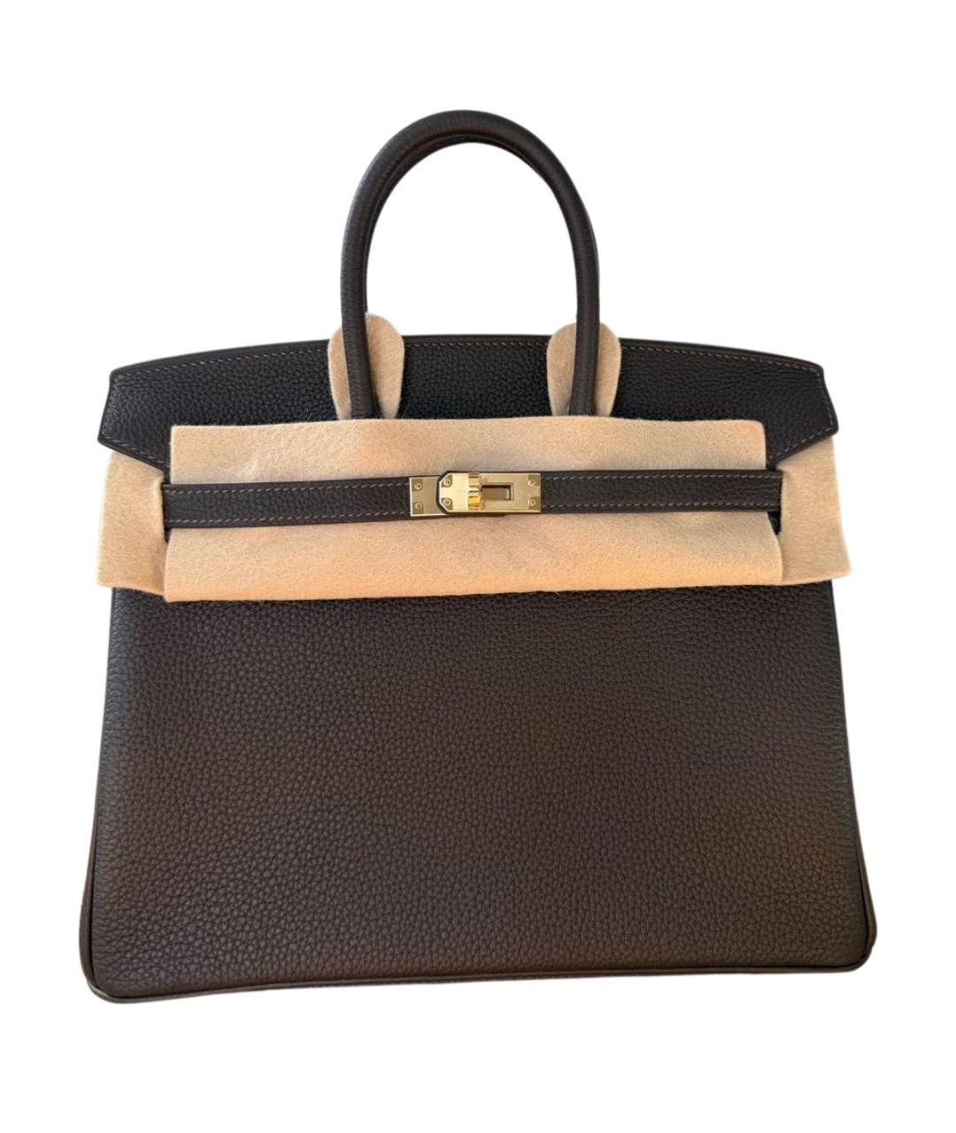 HERMES Коричневая кожаная сумка с короткими ручками, фото 1