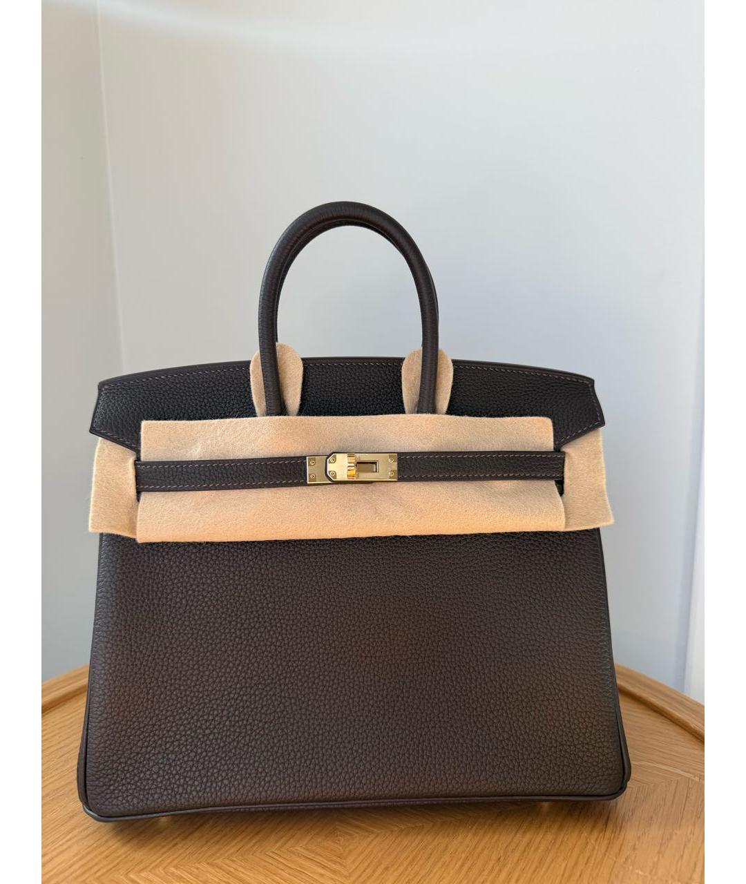 HERMES Коричневая кожаная сумка с короткими ручками, фото 3