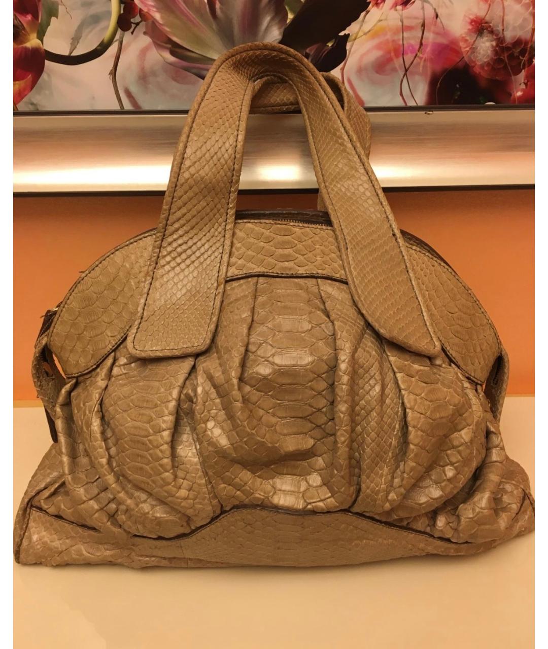 ZANELLATO Горчичная сумка с короткими ручками из экзотической кожи, фото 5