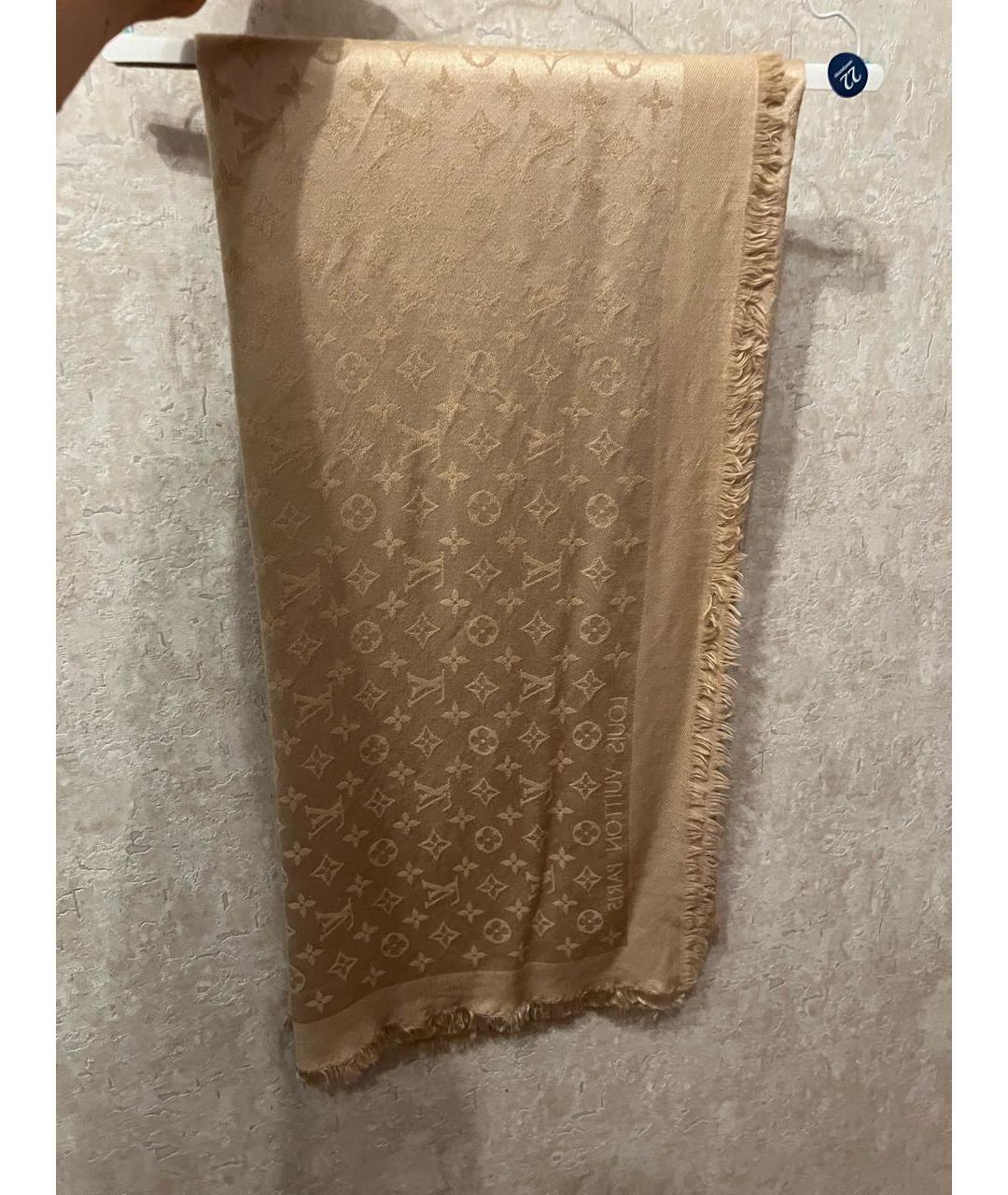 LOUIS VUITTON Бежевый шелковый платок, фото 3