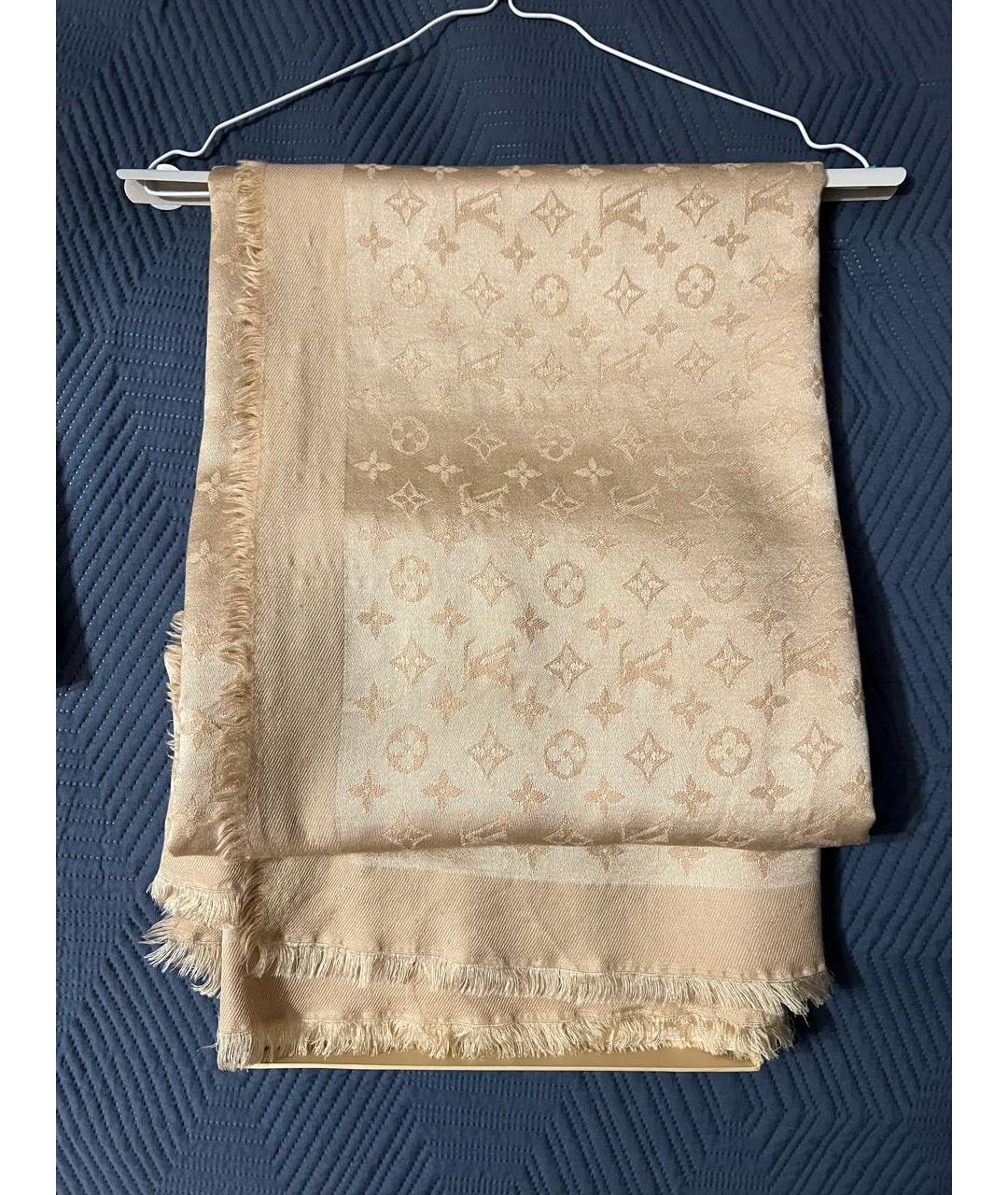 LOUIS VUITTON Бежевый шелковый платок, фото 8
